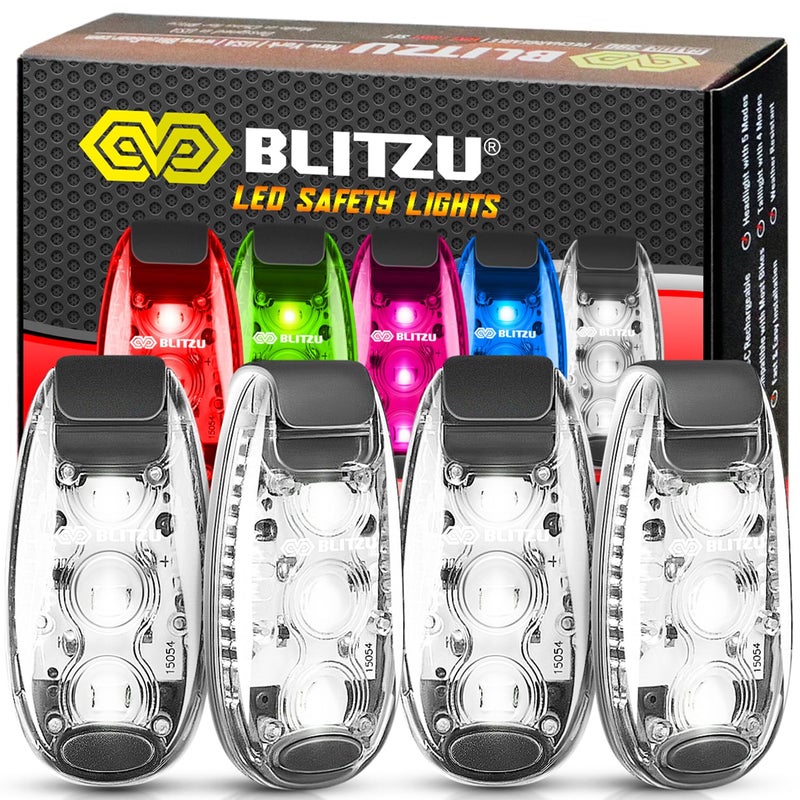 BLITZU 4 Pack LED Safety Light, Clip on Reflective Gear Lights for Walking at Night, Running, Jogging, High Visibility Strobe Light Accessories for Runners, Kids, Hiking, Kayak, Cycling, Camping, Boat White - Image 1